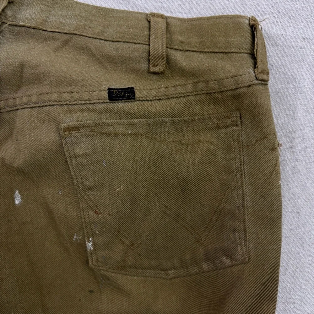 Wrangler‎ Work Pants Mens 38x36 Tan Vintage Distressed Paint Splatter USA Made